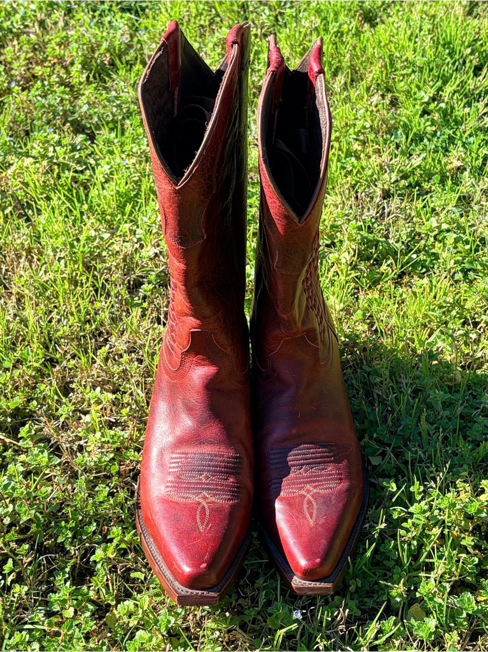 shyanne dark red leather woven western cowboy boots snip toe women’s size 8.5 - Picture 8 of 16